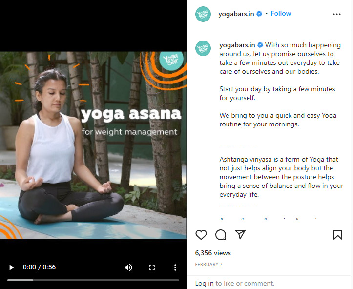 YogaBar shares self-care tips and yoga asanas on Instagram