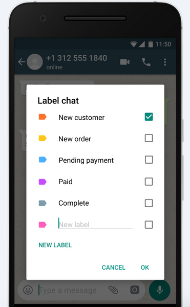 whatsapp business feature labels