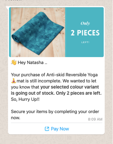 whatsapp abandoned cart reminder