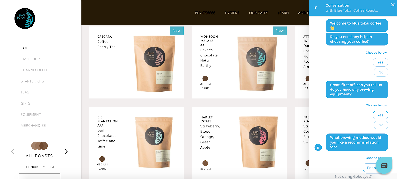 sell coffee online 4 chatbots
