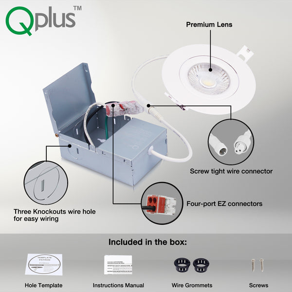 Qplus Narrow Gimbal LED Pot Lights In the box