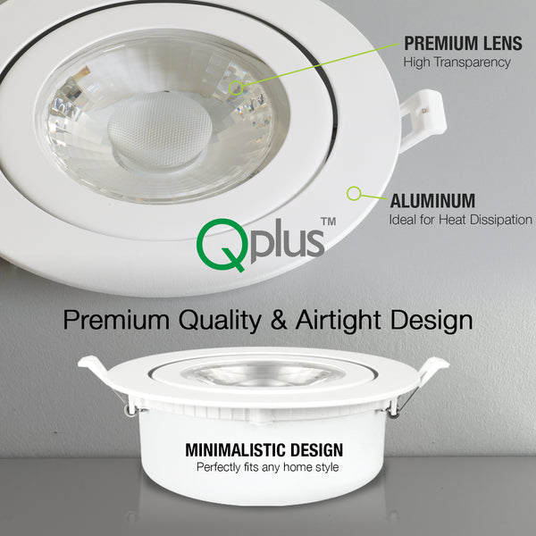 QPlus 6 Inch Airtight Gimbal Rotatable Recessed LED Pot Lights Features