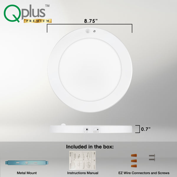 QPlus 9 Inch Adjustable Multi Color Temperature LED Motion Sensor Flush Mount 16W (White, Silver & Bronze) In the Box