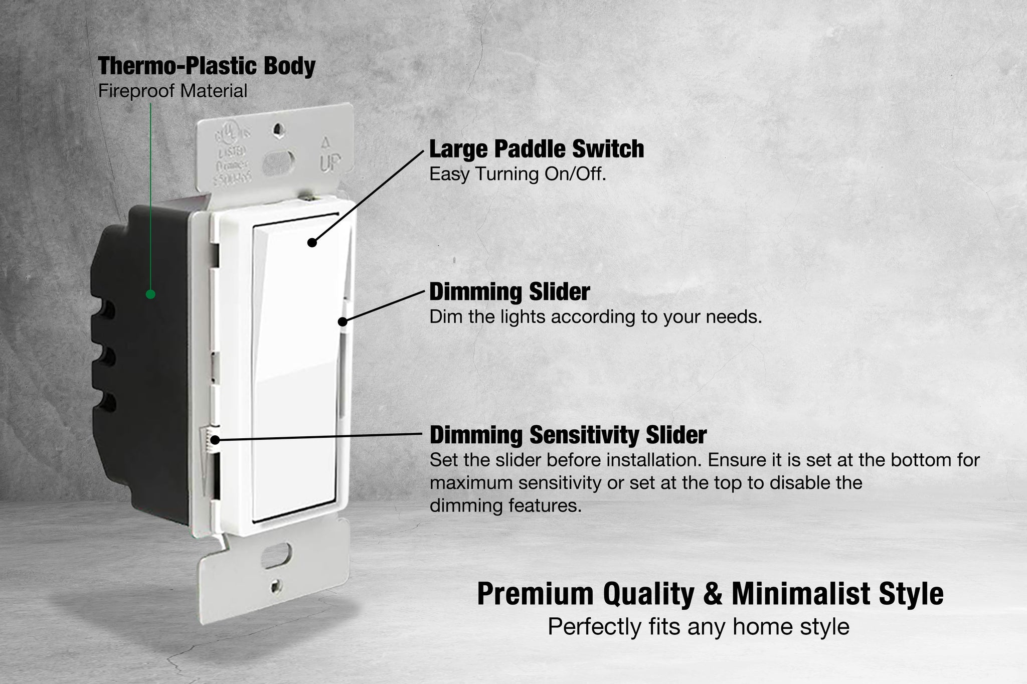 QPlus LED 3 Way Dimmer Switch with Wall Plate