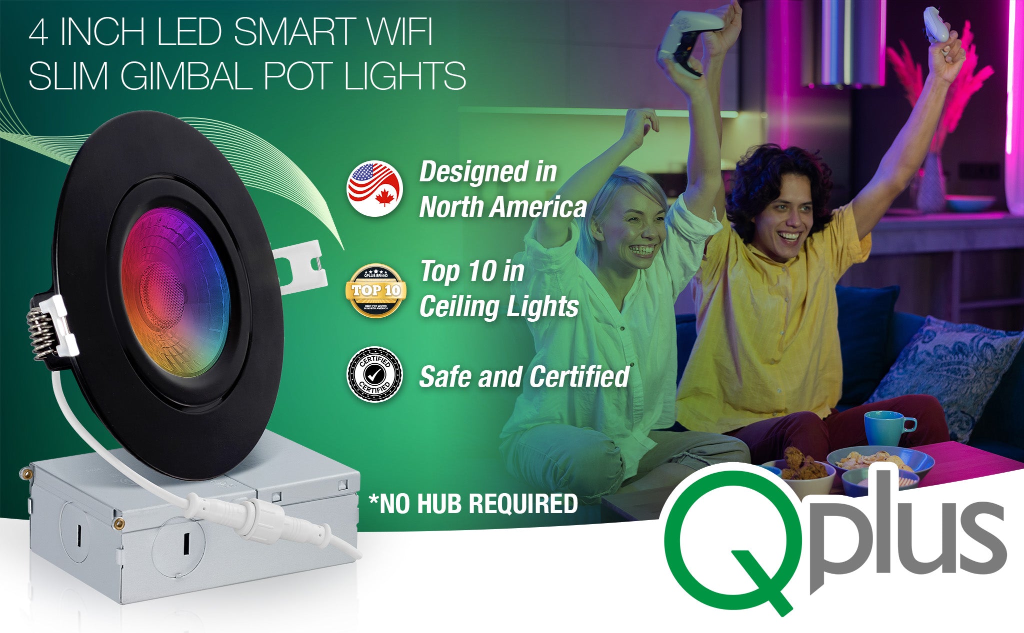 Qplus 4 pouces LED Smart WiFi Slim Cardan Pot Lumières