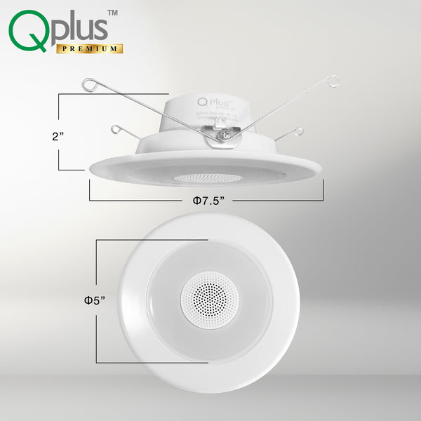 Qplus 5-6 inch LED Downlight Retrofit Bluetooth Speaker Dimensions