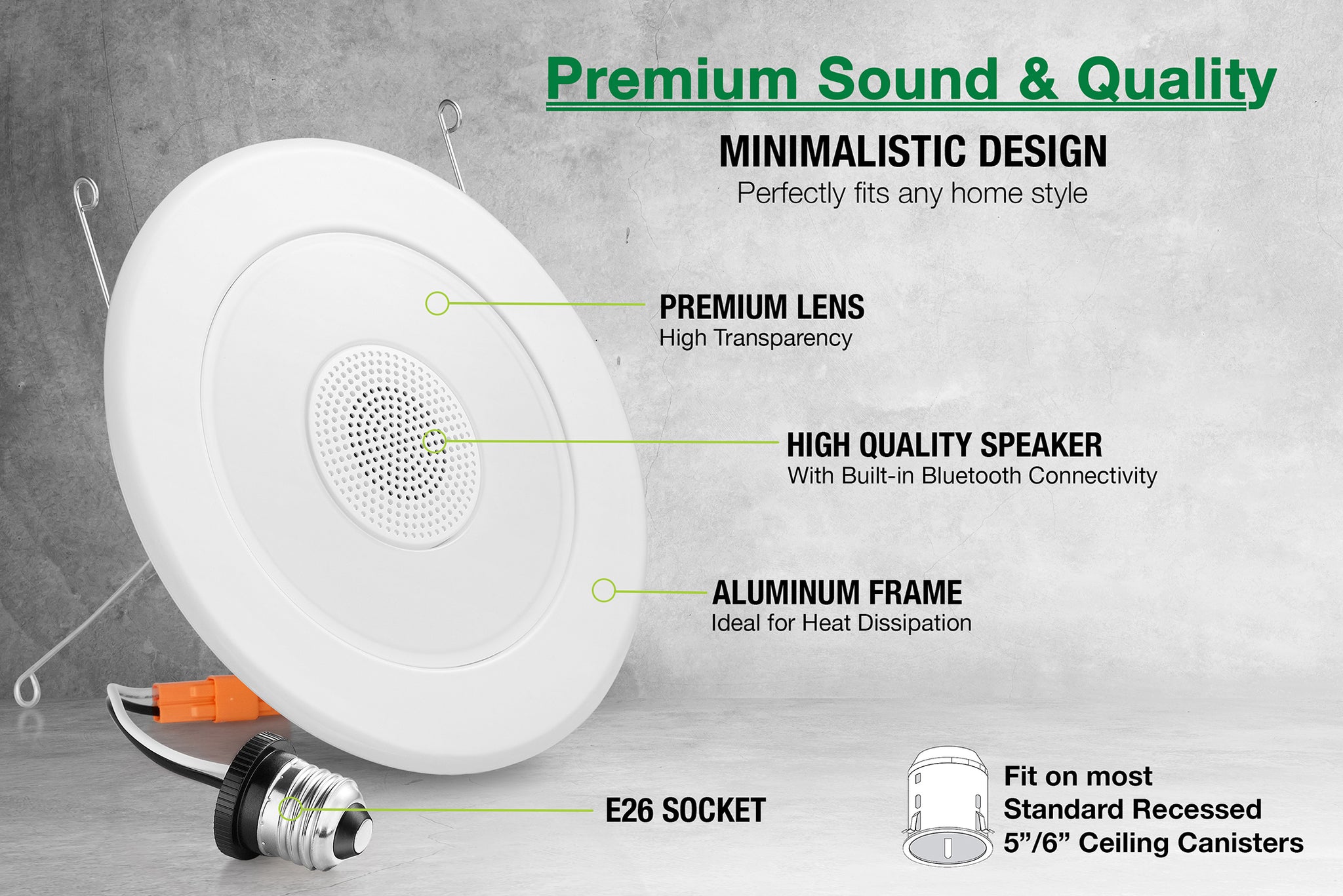 Haut-parleur Bluetooth de rénovation de downlight LED de 5 à 6 pouces