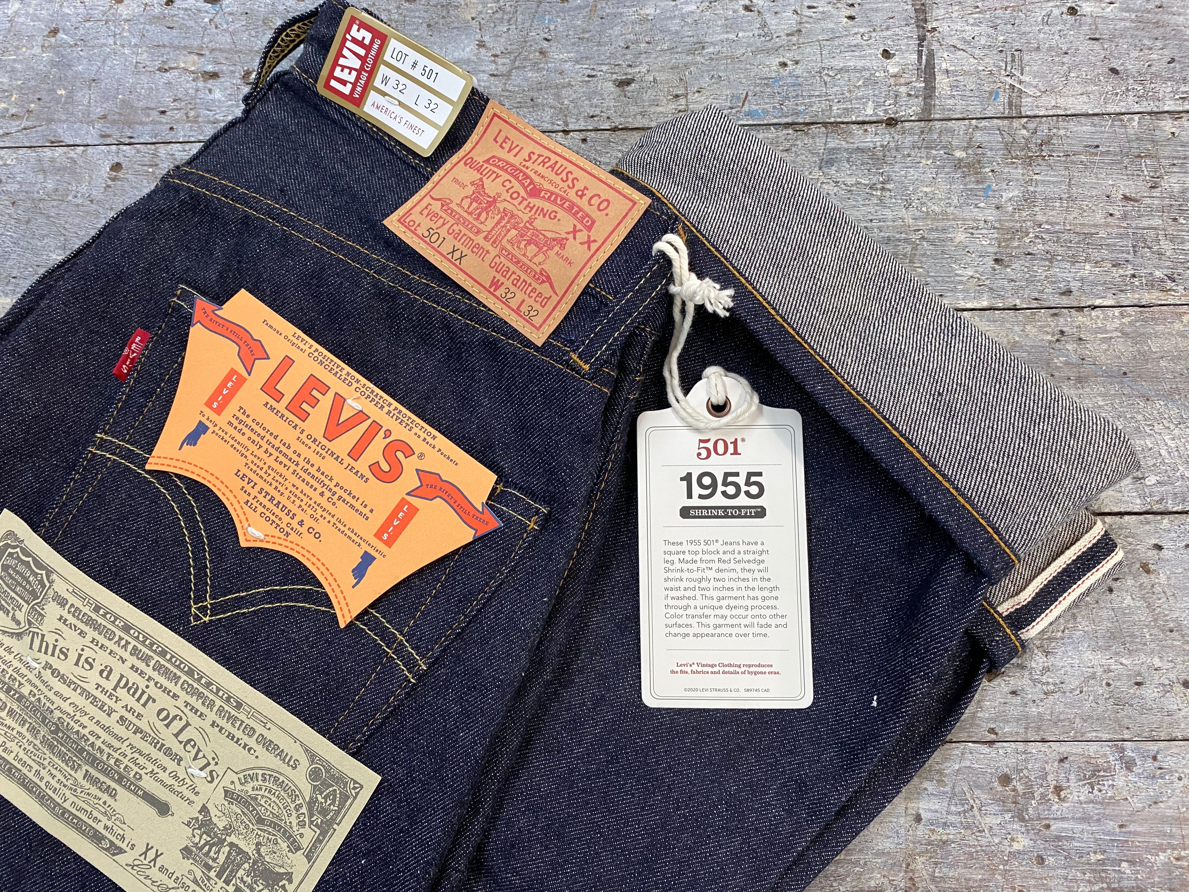 LEVIS VINTAGE CLOTHING 1955 501XX RAW SHRINK TO FIT - Elroy Clothing