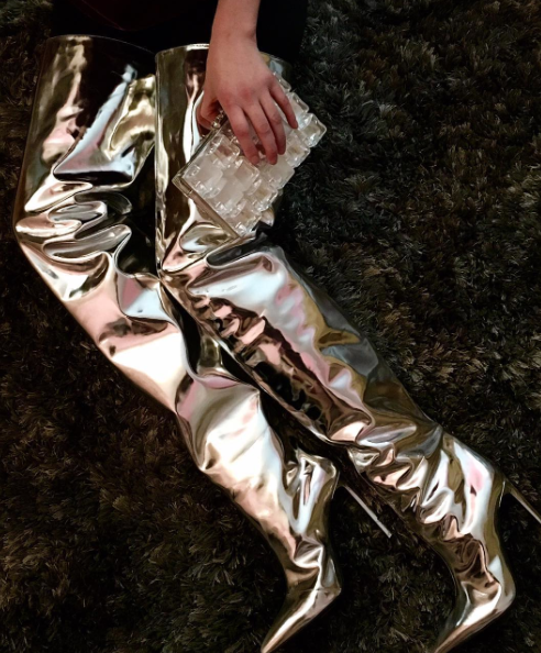 balenciaga metallic thigh high boots