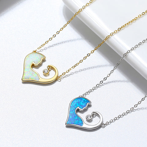 Glamorousky 925 Sterling Silver Simple Fashion Heart Shape Blue Cat Pendant with Cubic Zirconia and Necklace