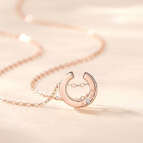 Glamorousky 925 Sterling Silver Plated Rose Gold Simple Romantic Love Geometric Circle Pendant with Cubic Zirconia and Necklace