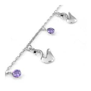 Elegant Swan Anklet with Purple and Black Austrian Element Crystals