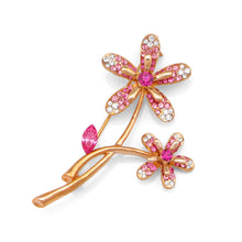 Load image into Gallery viewer, Twin Flower Brooch with Pink and Silver Austrian Element Crystals
