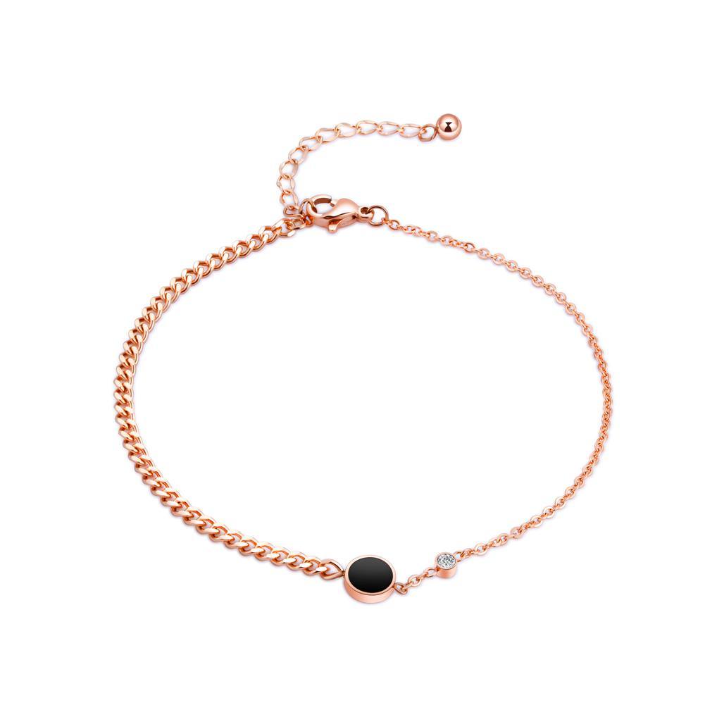 Simple and Fashion Plated Rose Gold Geometric Round Cubic Zirconia Titanium Steel Anklet - Glamorousky