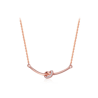 925 Sterling Silver Plated Rose Gold Simple Temperament Geometric Knot Necklace with Cubic Zirconia