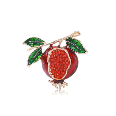 Simple and Sweet Plated Gold Enamel Pomegranate Brooch