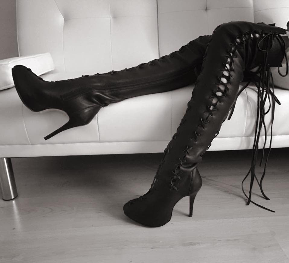 black leather over the knee high boots