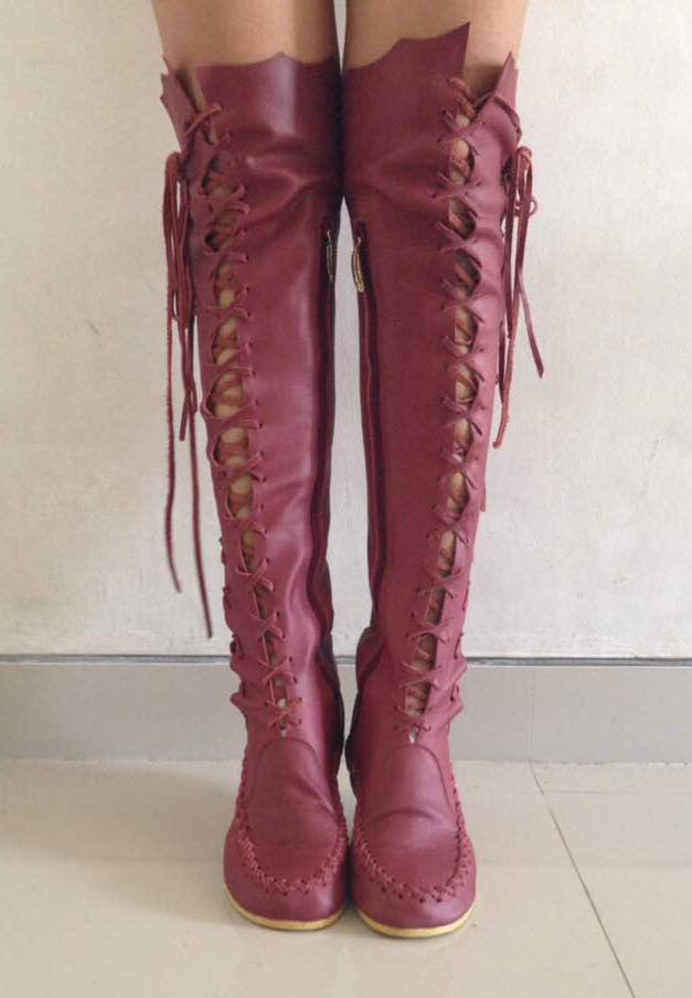 Leather Boots – Maroon High Leather Boots For Women | Gipsy Dharma