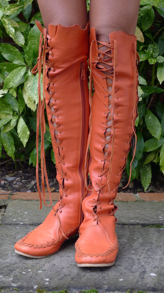 Leather Boots – Orange Knee High Leather Boots | Gipsy Dharma
