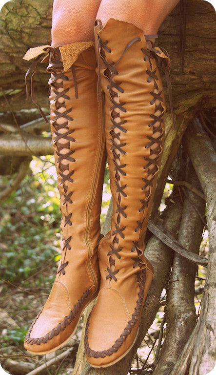 Leather Boots – Tan With Brown Knee High Leather Boots | Gipsy Dharma