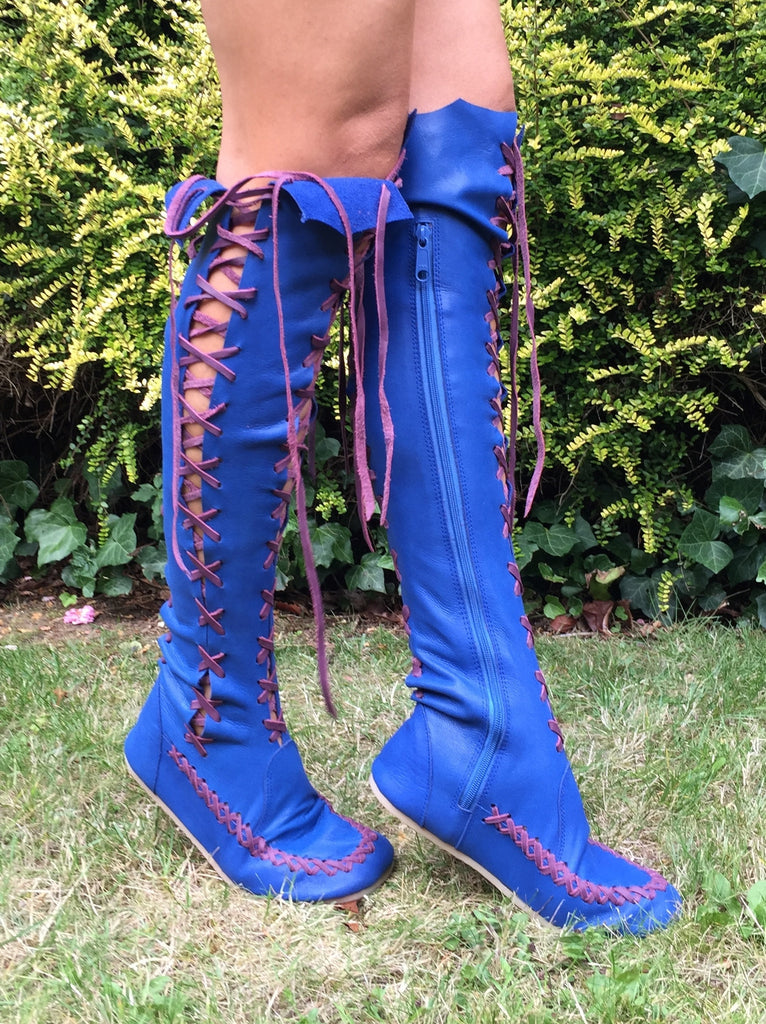 Leather Boots – Cobalt Blue Knee High Leather Boots | Gipsy Dharma