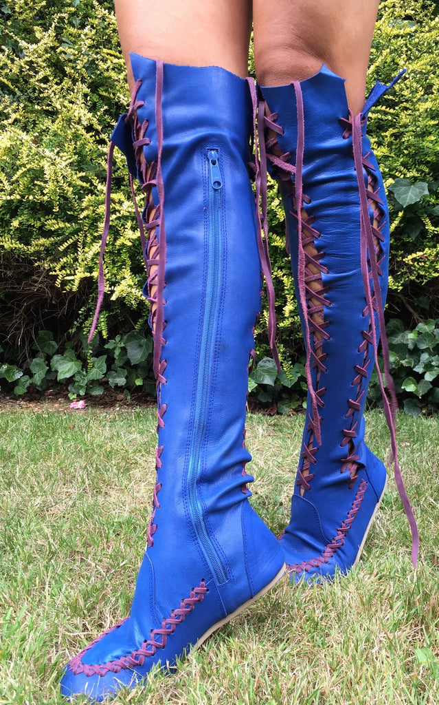 Leather Boots – Cobalt Blue Knee High Leather Boots | Gipsy Dharma