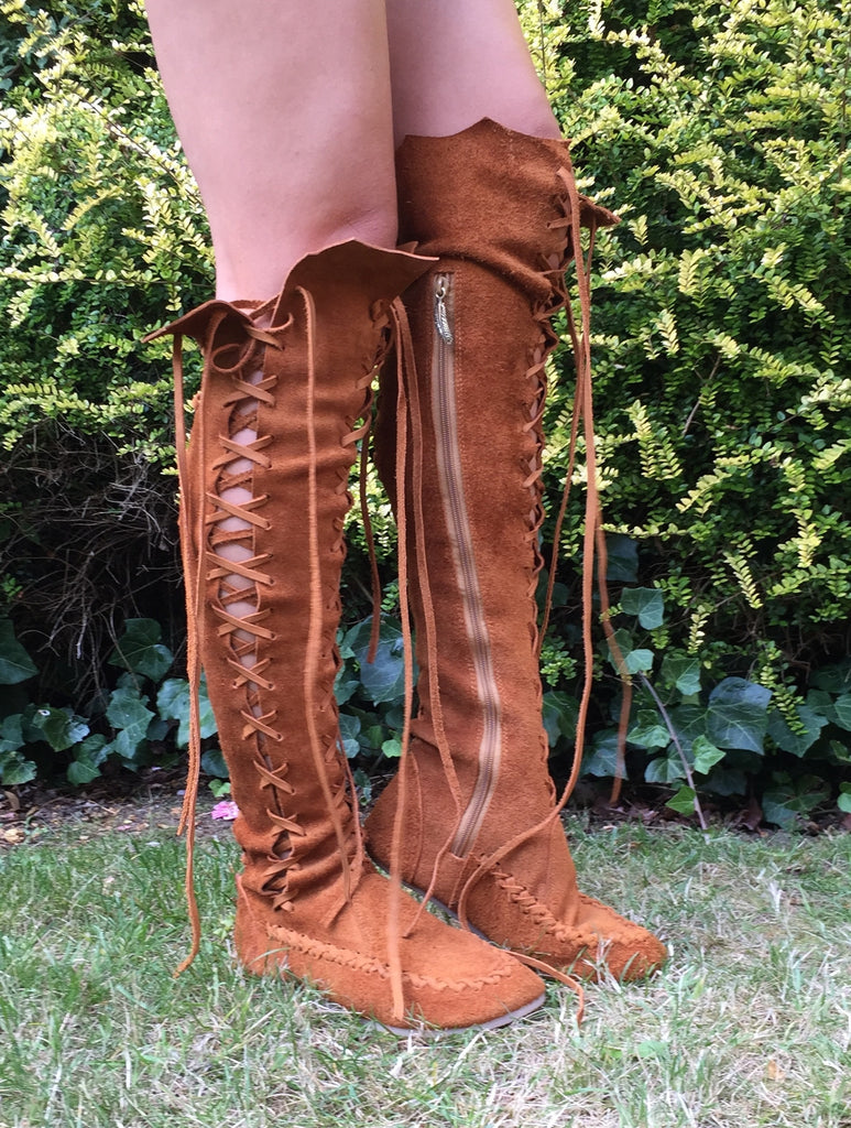 Suede Boots – Tan Knee High Sueder Boots For Women | Gipsy Dharma