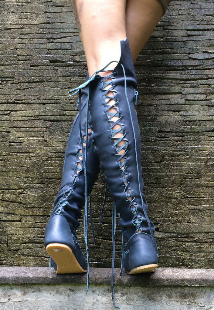 Leather Boots – Midnight Ocean Knee High Leather Boots | Gipsy Dharma