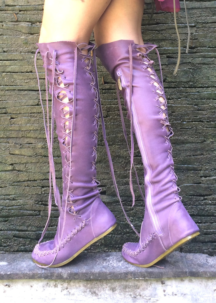 Leather Boots – Lavender Knee High Boots | Gipsy Dharma