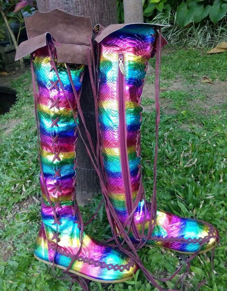 rainbow knee high boots