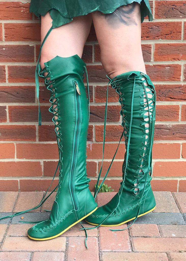 emerald green thigh high boots