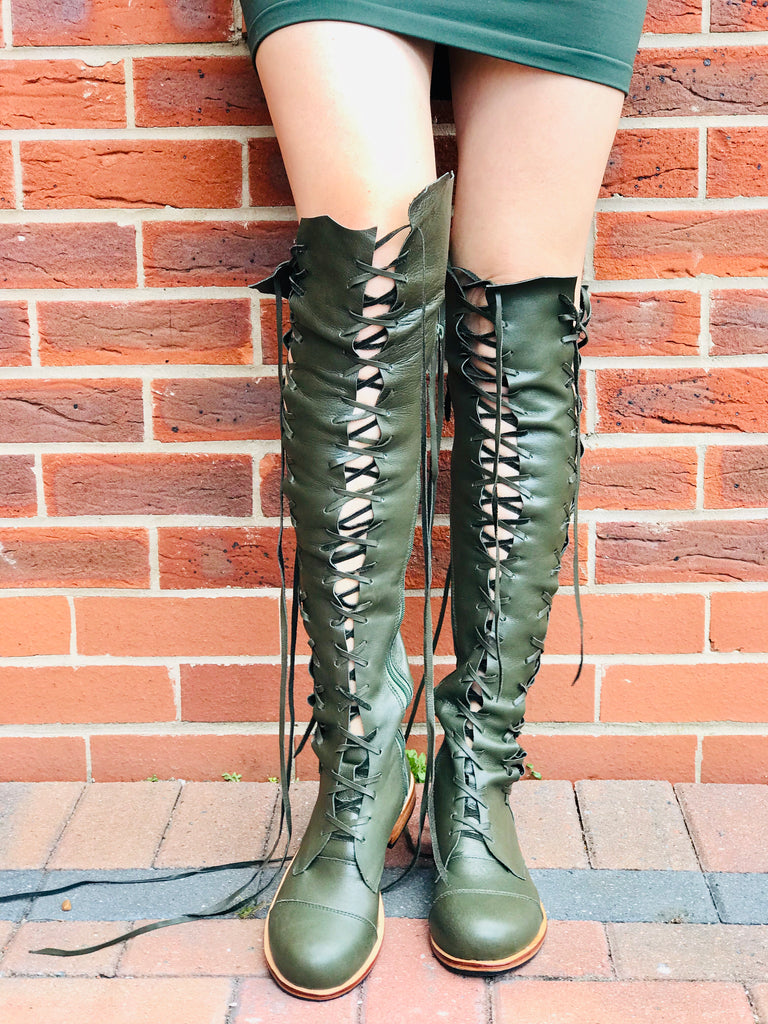 forest green thigh high boots