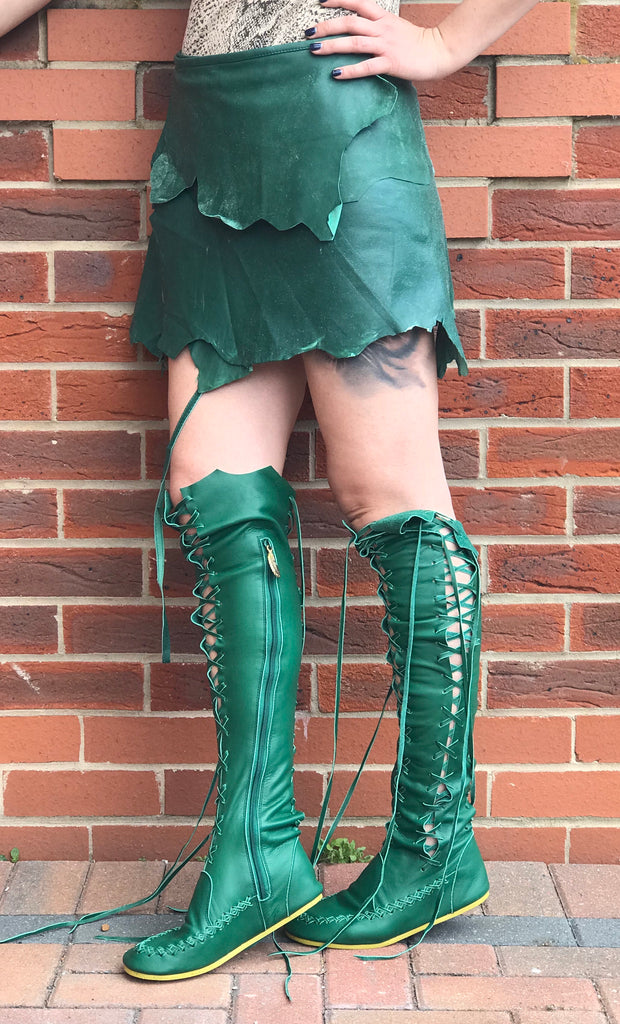 emerald green thigh high boots