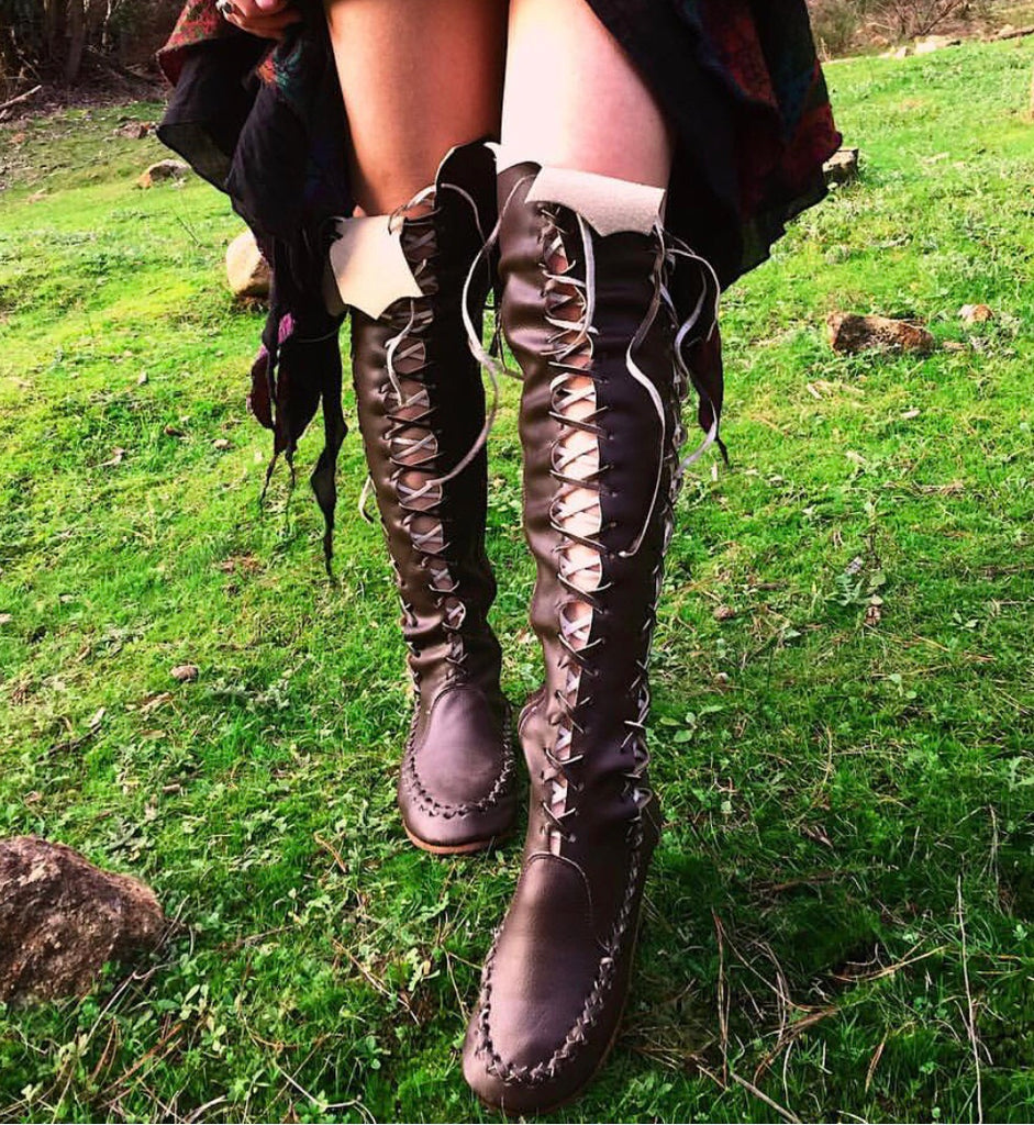 Black Knee High Faux Leather Boots For 