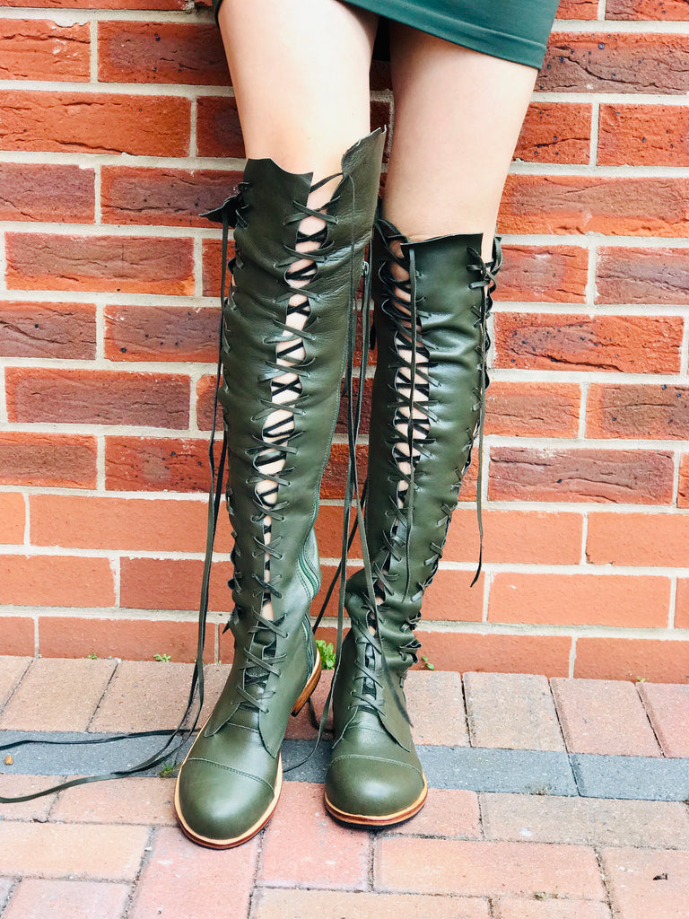 forest green thigh high boots