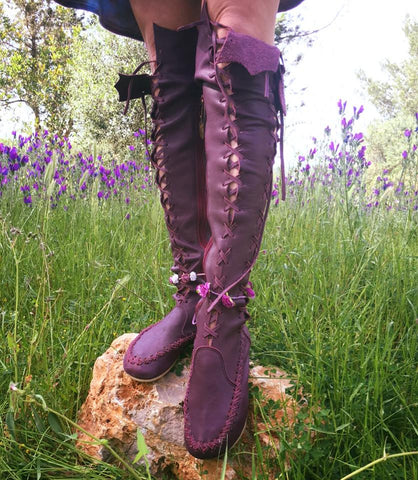 Leather Boots – Plum Knee High Leather Boots For Women | Gipsy Dharma
