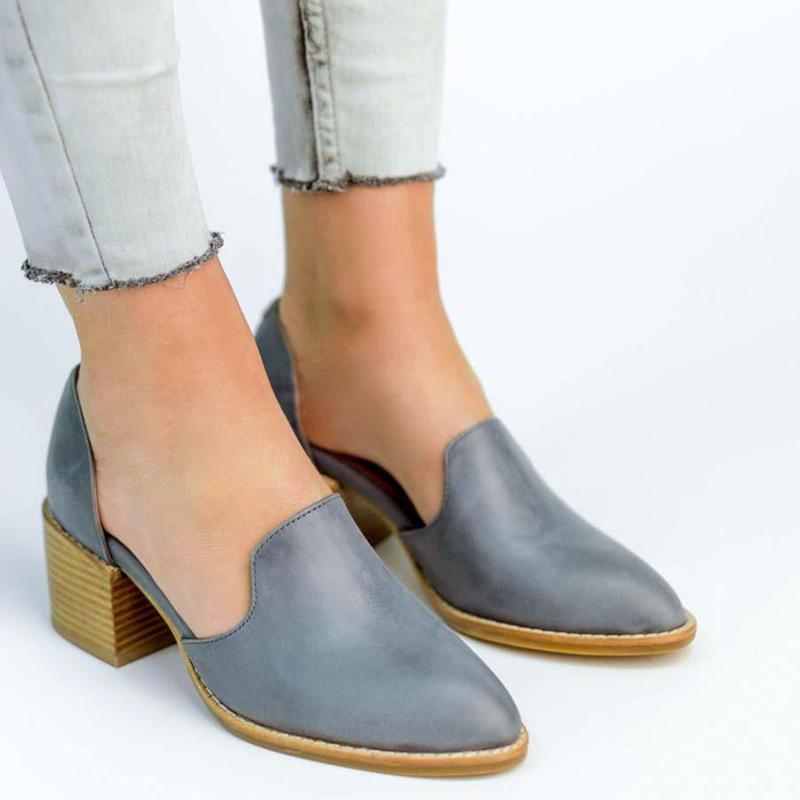 Women Chunky Heel Casual Loafers Slip 