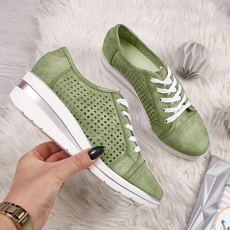 Fashion Faux Leather Hollow-out Wedge Heel Sneakers