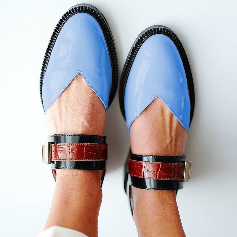 low heel color block buckle flats