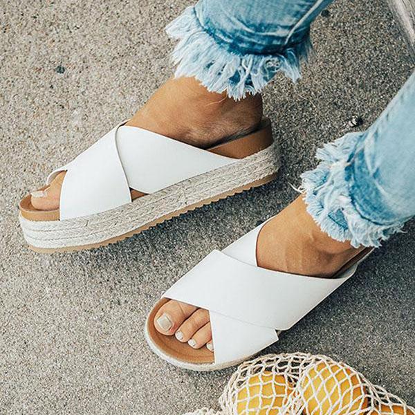 Casual Cross Belt Platform Slippers 