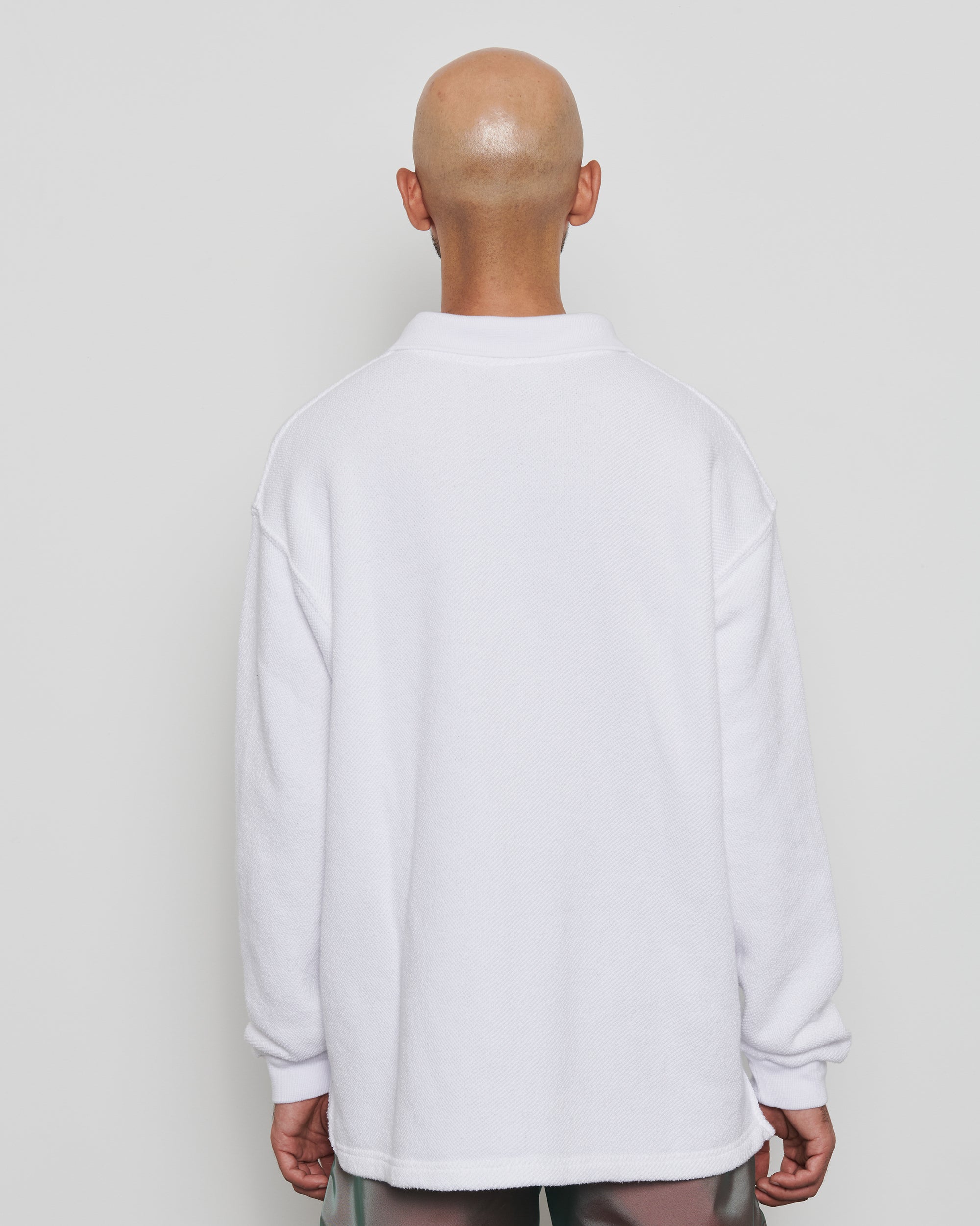 LS Polo Sweatshirt - White Pique Fleece