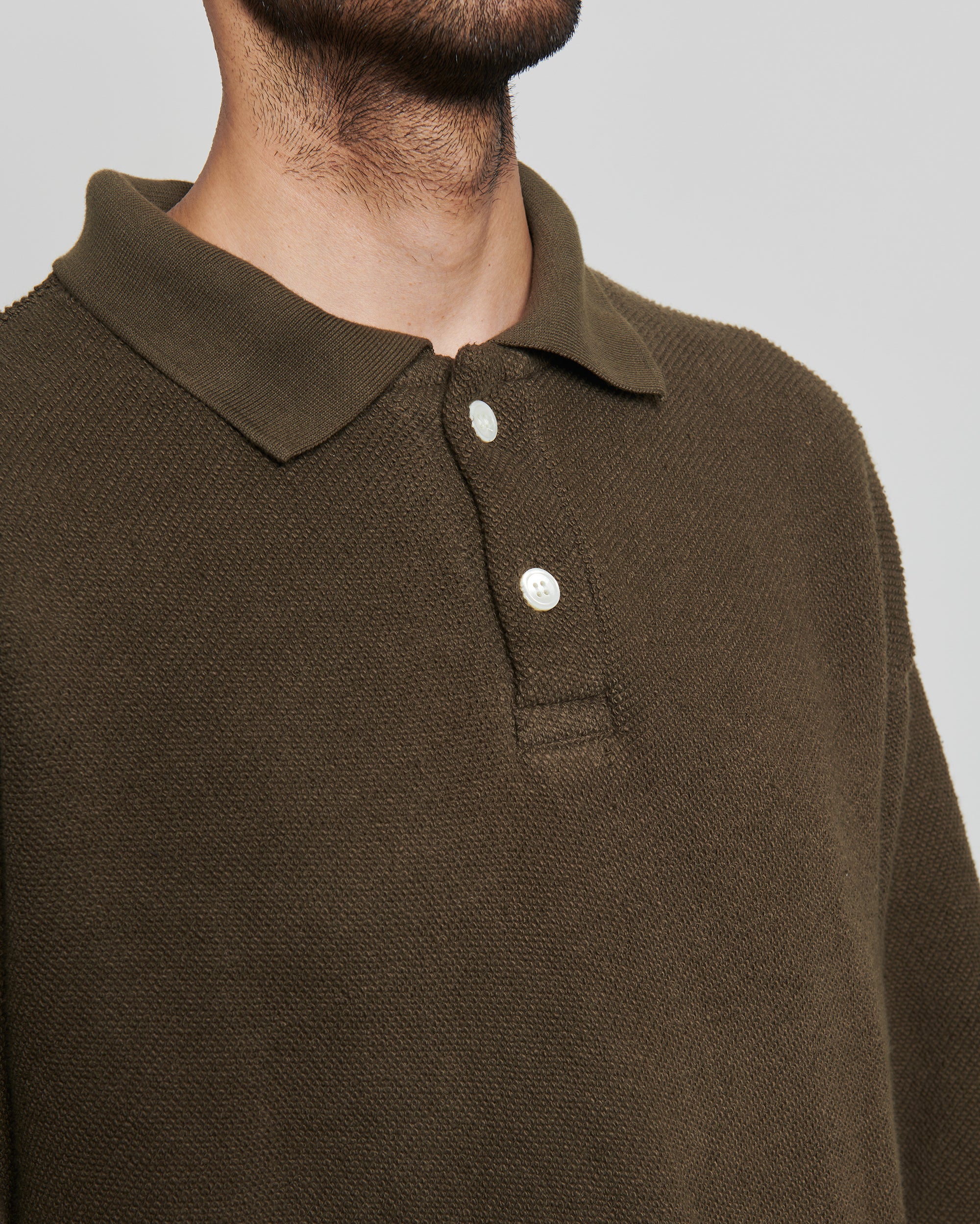 LS Polo Sweatshirt - Deep Olive Drab Pique Fleece