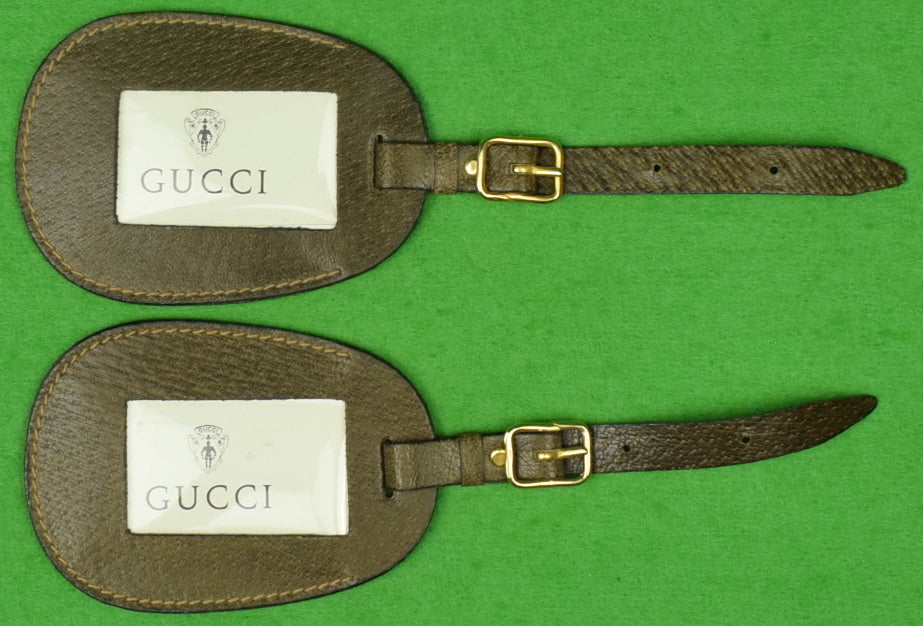 Pair of Gucci Leather Luggage Tags w/ Strap & Brass Buckle (New/ Old S