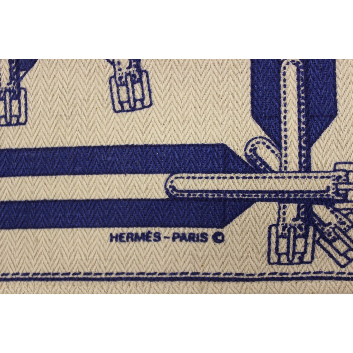 Pair of Hermes Paris Cotton Twill Surcingle Stripe Horse Belt Table Ma