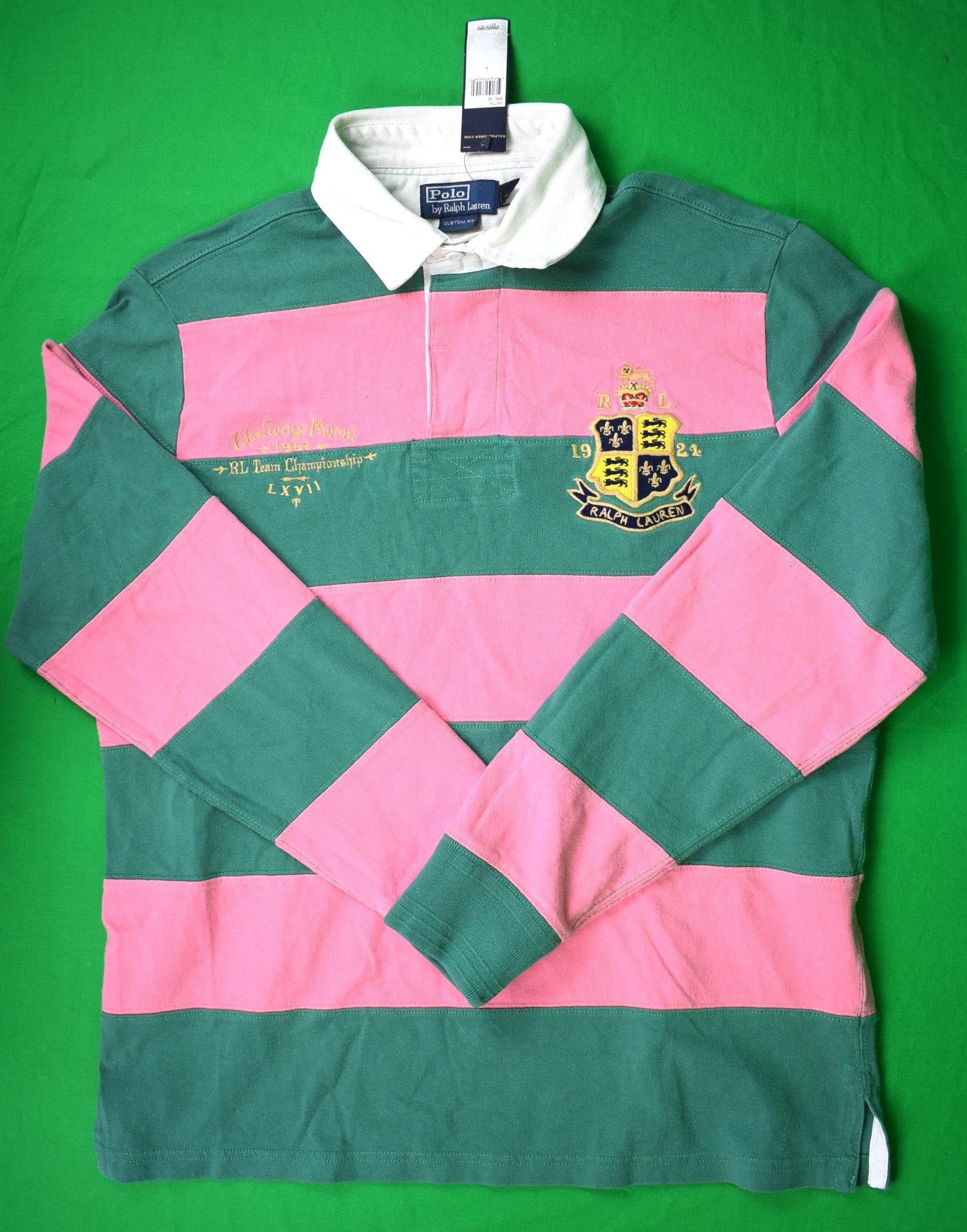 Doordringen walvis Onbeleefd Polo Ralph Lauren Pink/ Green Rugby Stripe Twill Sport Shirt" Sz L (N