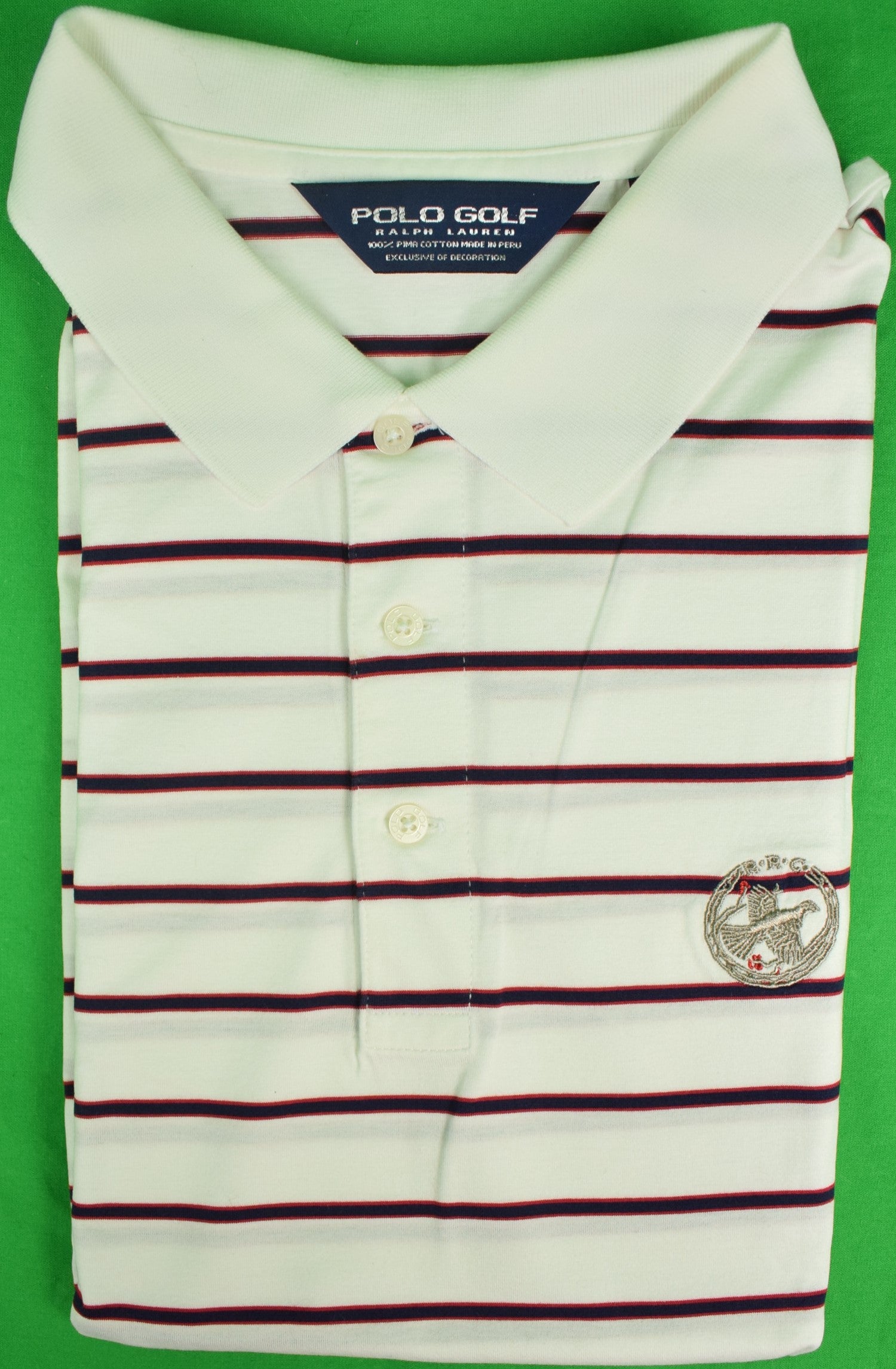 Ralph Lauren Polo Golf White/ Navy Stripe Shirt Sz: XXL w/ Rolling Roc