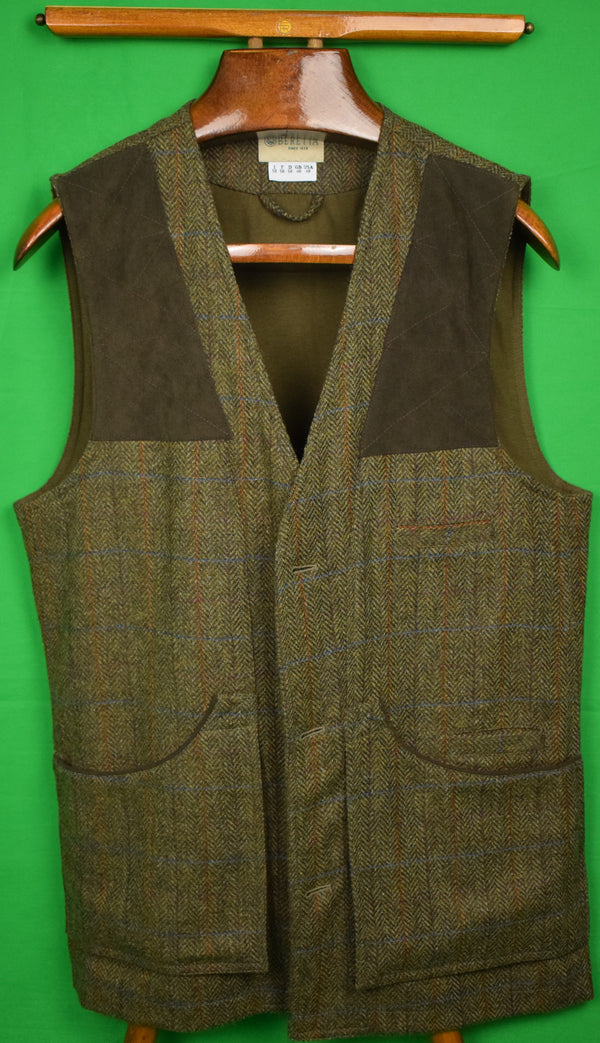Beretta Herringbone Tweed Shooting Vest w/ Quilted Suede Shoulder Patc