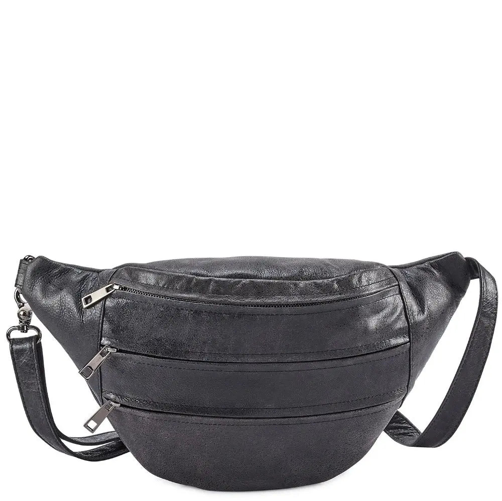 Style Feliz i mørkegrå/sort "forvasket" lædervariant. Fantastisk oversize bumbag / bæltetaske (unisex)