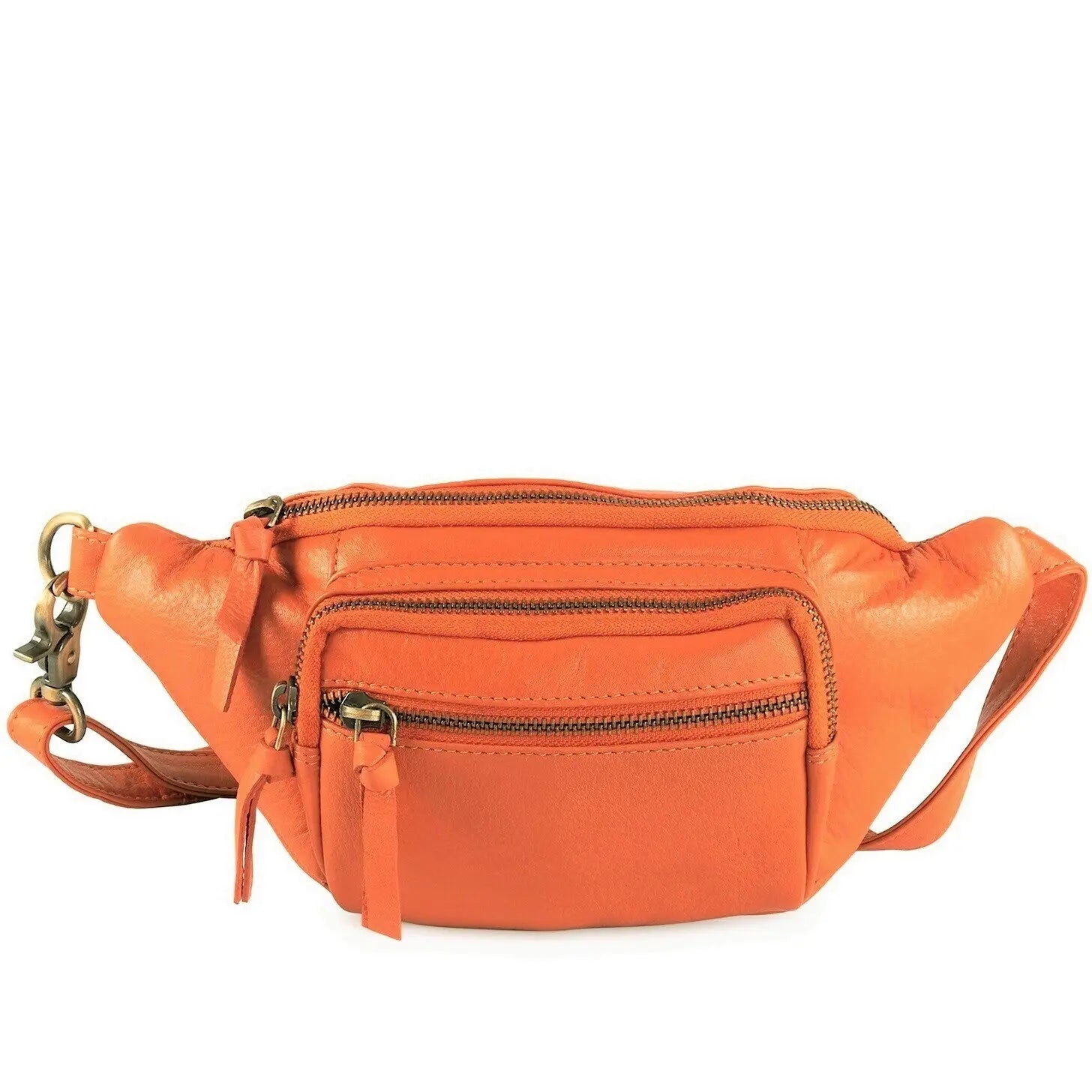 Style Indiana i orange. Flot mindre bumbag / bæltetaske i kvalitetslæder