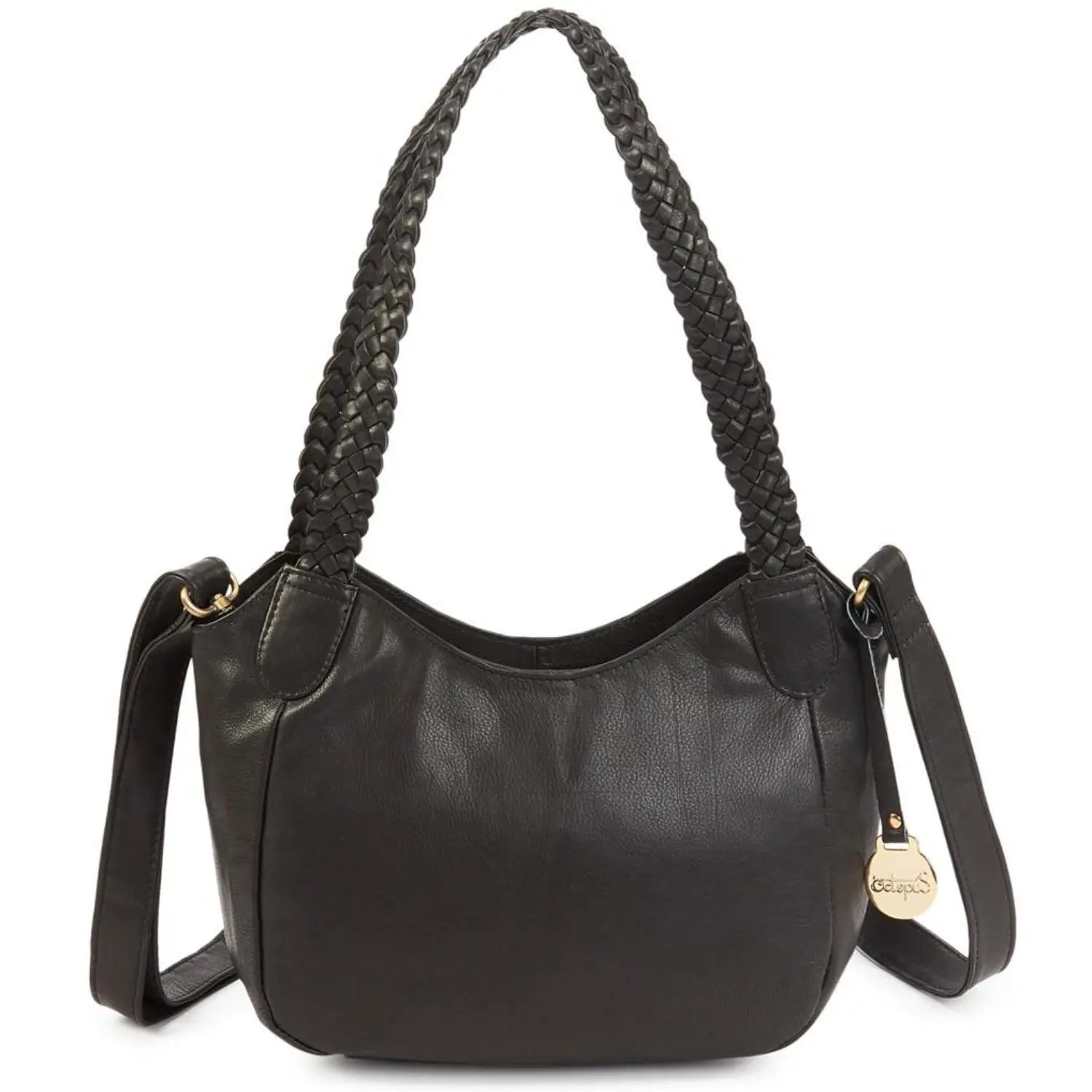 Billede af Style Lucca: Sort lædertaske. Skøn skulder- og crossbody lædertaske med flot håndflettet håndrem